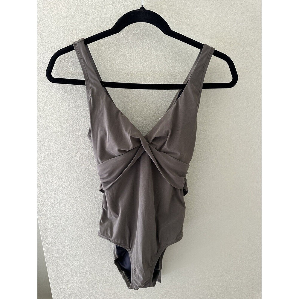 NEW NWT Lands End Womens Wrap One Piece Bathing Suit Swimsuit Taupe Sexy Swim